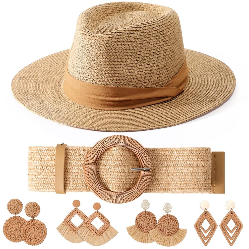 4738 6 Pcs Sun Protection Outfit Wide Brim Straw Hat Straw Woven Elastic